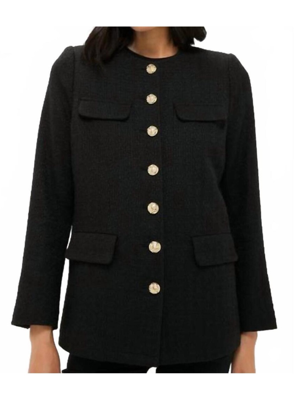 NWT POMANDER PLACE Jennings tweed button-down jacket in black XXL